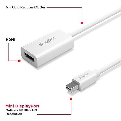 6 in Cord Reduces Clutter

HDMI

Mini DisplayPort
Delivers 4K Ultra HD Resolution