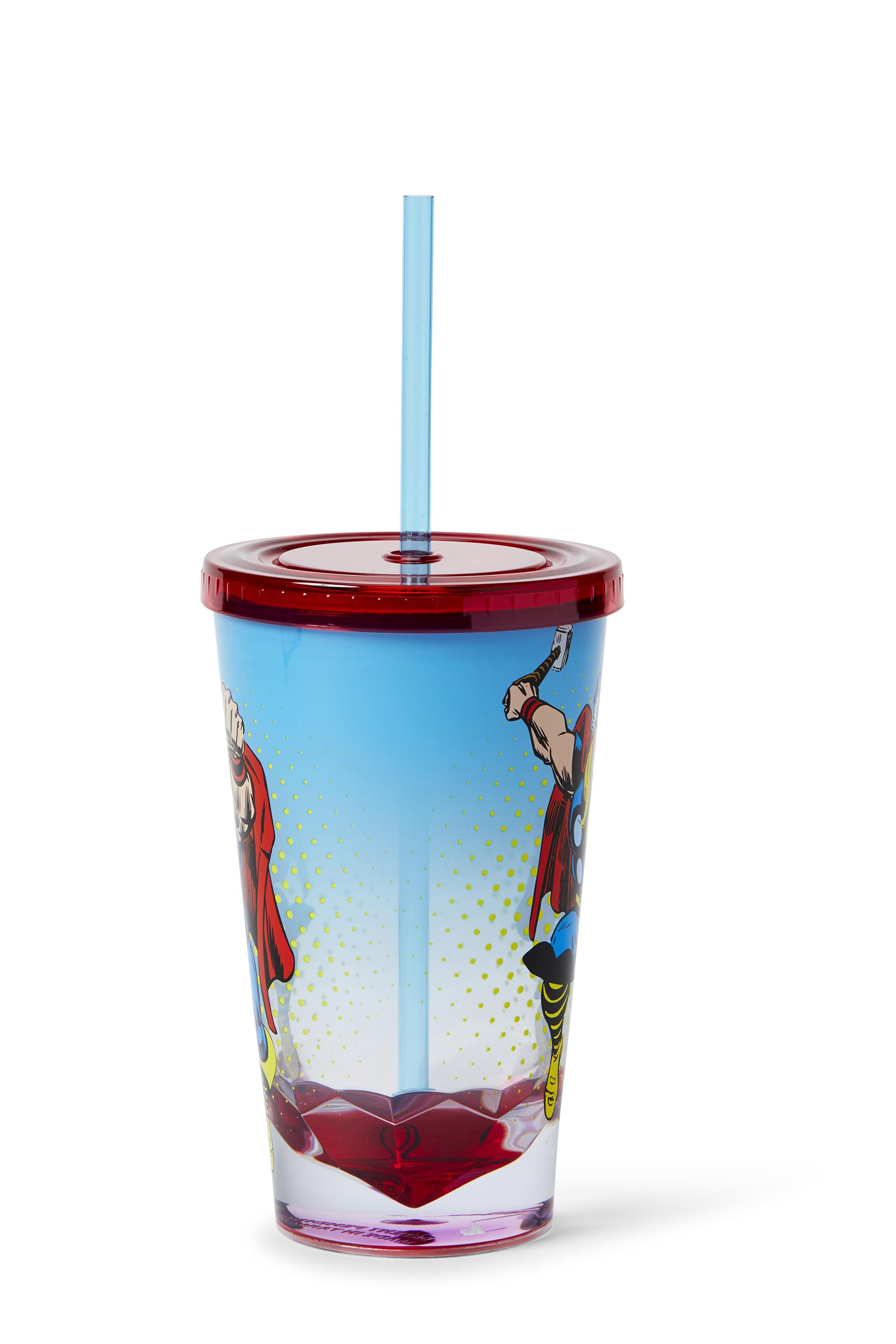 Alt View 1. Marvel - Marvel Thor God Of Thunder Plastic Tumbler Cup Lid & Straw | Holds 19 Ounces - Red.