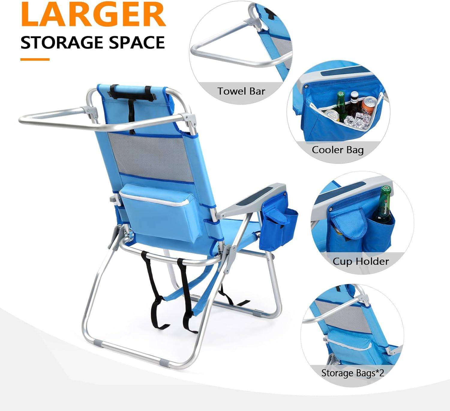 LARGER STORAGE SPACE

- Towel Bar
- Cooler Bag
- Cup Holder
- Storage Bags*2