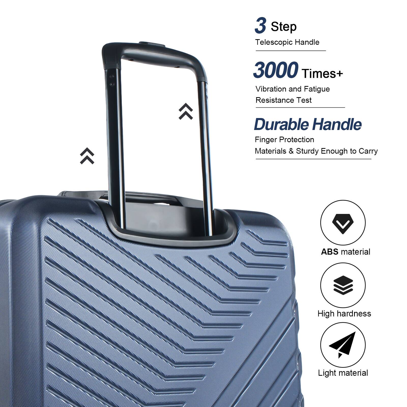 3 Step Telescopic Handle  
3000 Times+ Vibration and Fatigue Resistance Test  
Durable Handle Finger Protection Materials & Sturdy Enough to Carry  
ABS material  
High hardness  
Light material