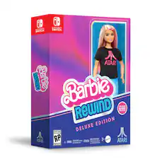 NINTENDO SWITCH. SWITCH. B B B ATARI ReWIND Barbie Barbie EXCLUSIVE ReWIND BARBIE DELUXE EDITION. WARNING: D00E HOR 3rdl ATTENTION: M DANGER del E ETUFRI 3 a 3 3+ EMATTEL ATARI. i sdm d B d 1 - a 3 - ESRB