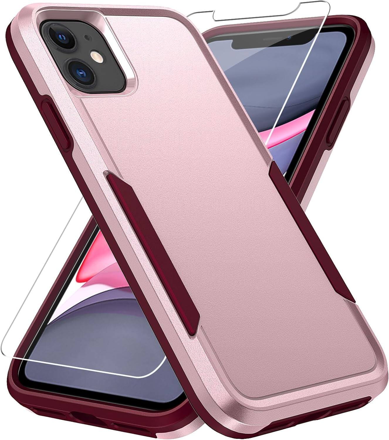 Front. Entronix - Entronix iPhone 12/12 Pro Bundle - Soft-Touch Dual-Layer Case with 2 Clear Screen Protectors - Pink.