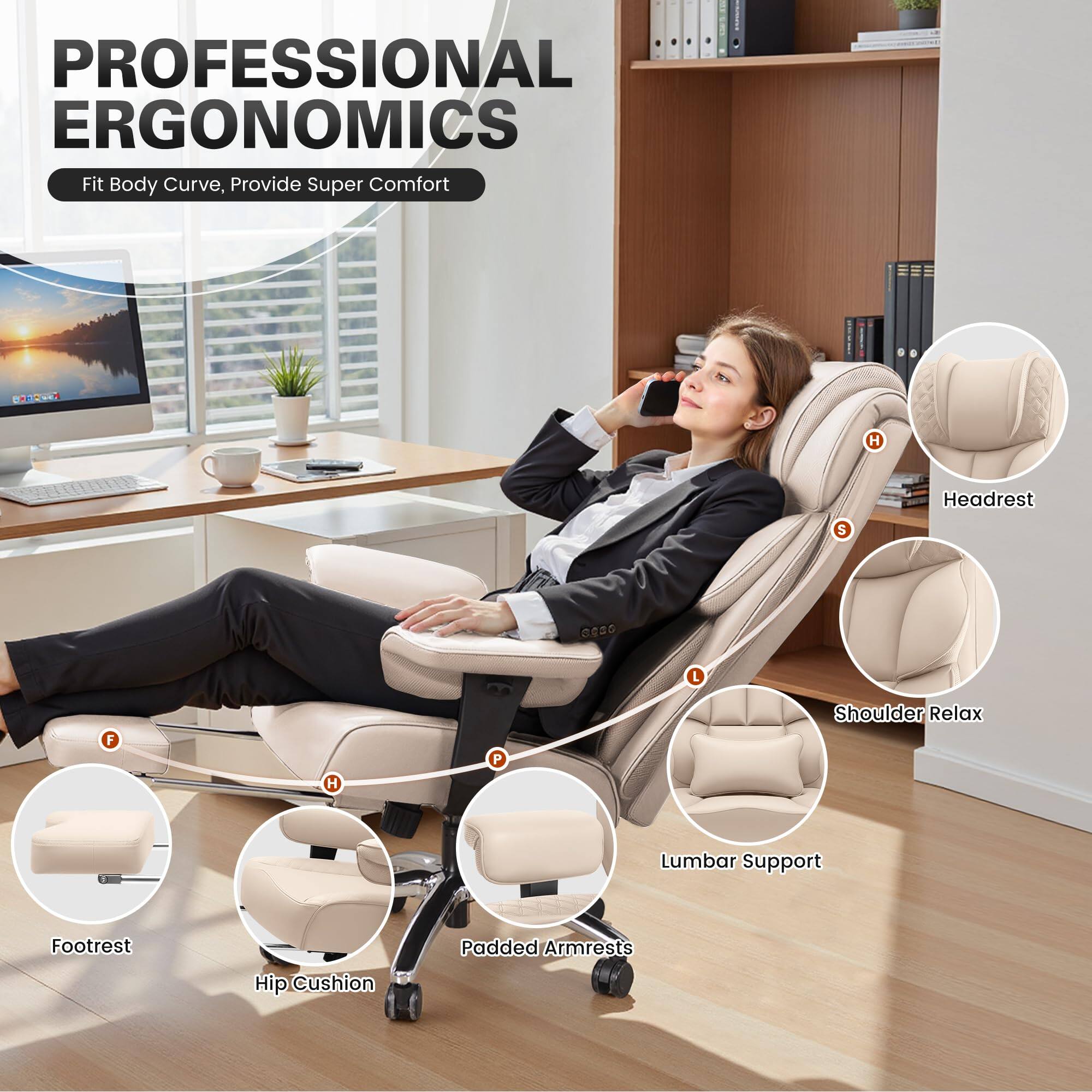 PROFESSIONAL ERGONOMICS  
Fit Body Curve, Provide Super Comfort  

- H: Headrest  
- S: Shoulder Relax  
- L: Lumbar Support  
- F: Footrest  
- P: Padded Armrests  
- H: Hip Cushion