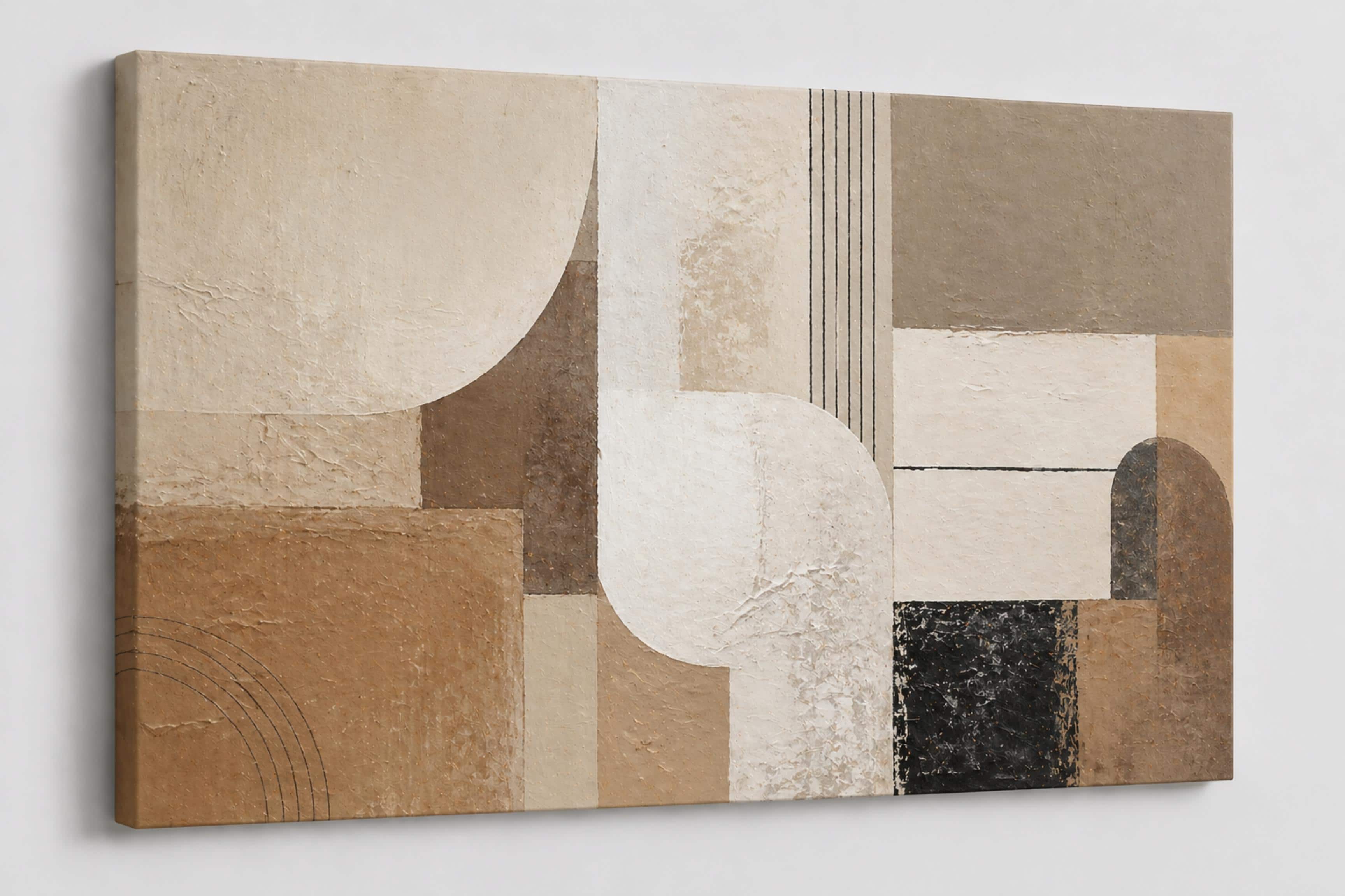 FC Design - Large Canvas 24x36" Ready-to-Hang Soft Neutral Blocks Art Painting Home Wall Décor - MultiColor