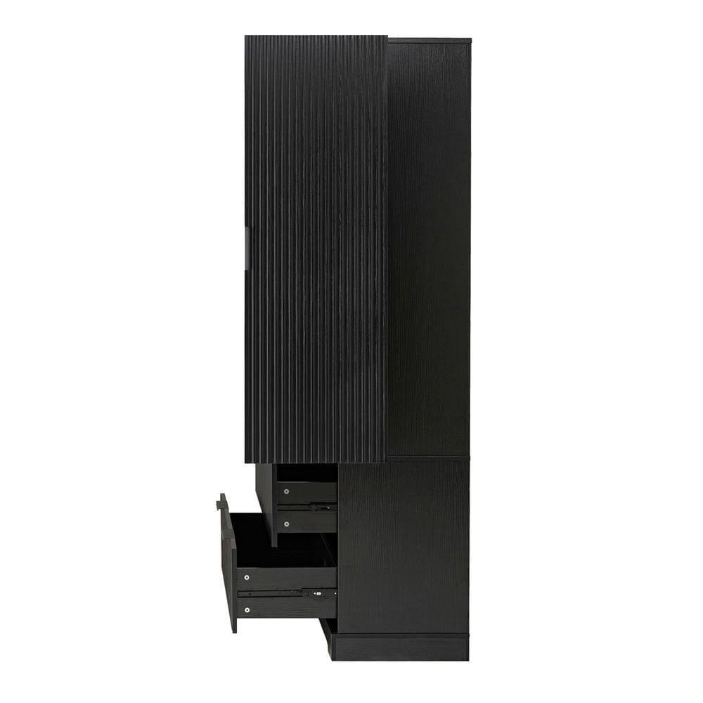 Alt View 9. Kadyn - 72" Modern Fluted Pantry with 2 Drawers and 8-Door Spice Rack - Black - Black.