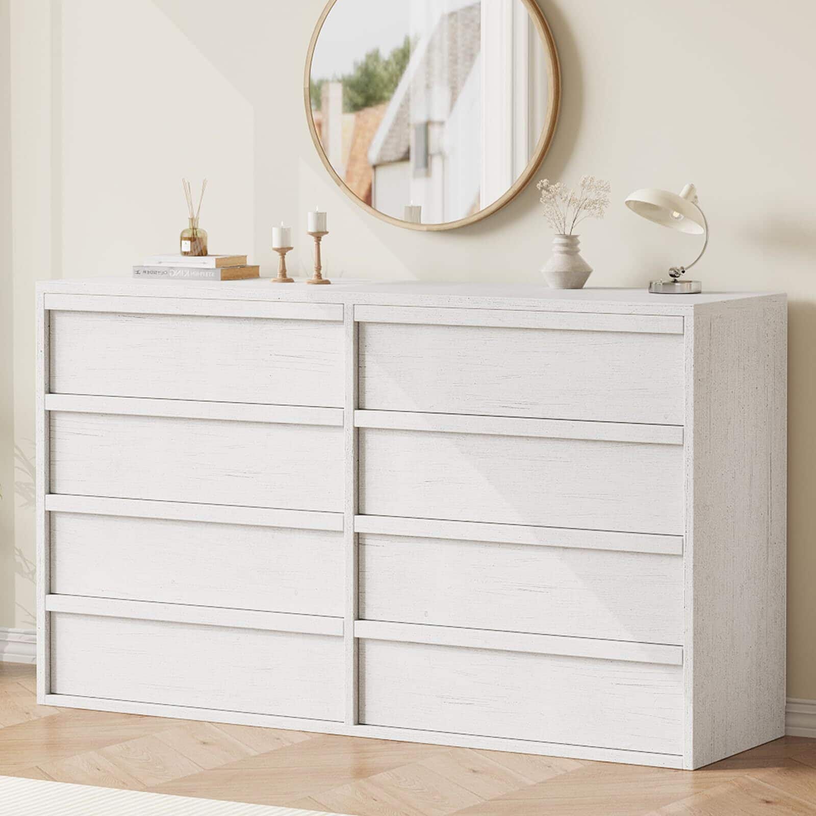 Acekool - 8 Drawer Dresser for Bedroom, Double Chest of Drawers with Large Storage, Modern Dresser Organizer Closet - White