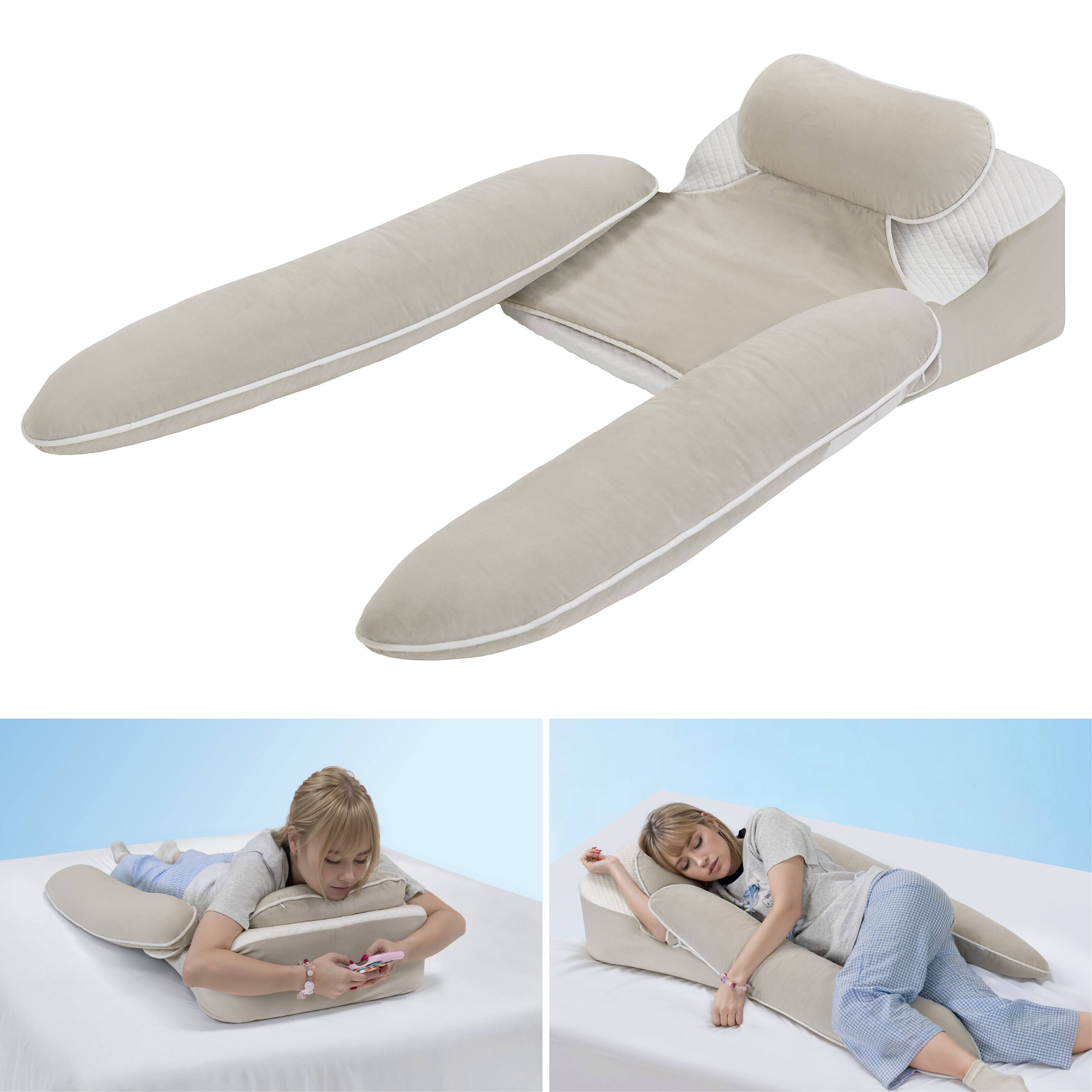 Front. wowmax - Side Sleeper Pillow - H-Shaped for Neck, Back & Shoulder Pain Relief, Washable Cover (Beige) - Beige.