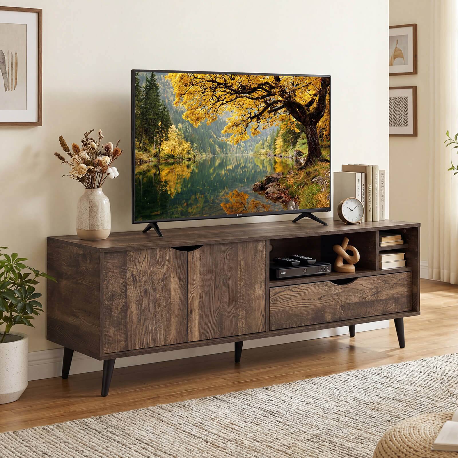 Alt View 1. Costway - Costway TV Stand for TVs up to 65 Inches, Entertainment Center with Storage Cabinet, Drawer - Brown.