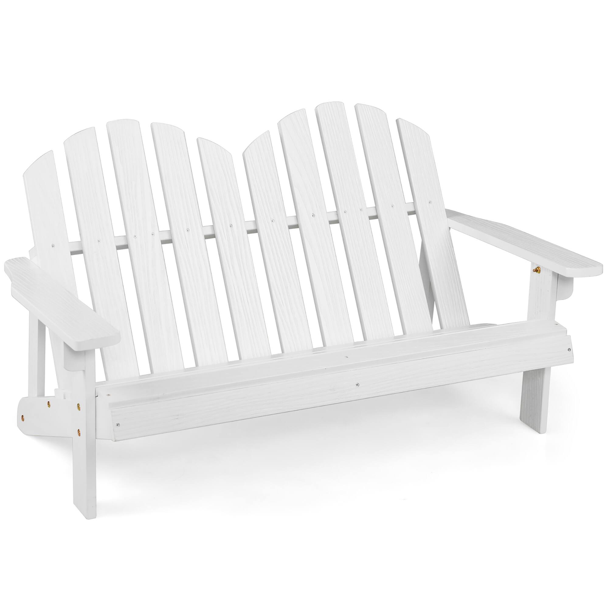 Front. Costway - Costway 2 Person Adirondack Chair Kid Solid Wood Loveseat Backrest Arm Rest Patio - White.