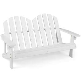Costway - 2 Person Adirondack Chair Kid Solid Wood Loveseat Backrest Arm Rest Patio - White