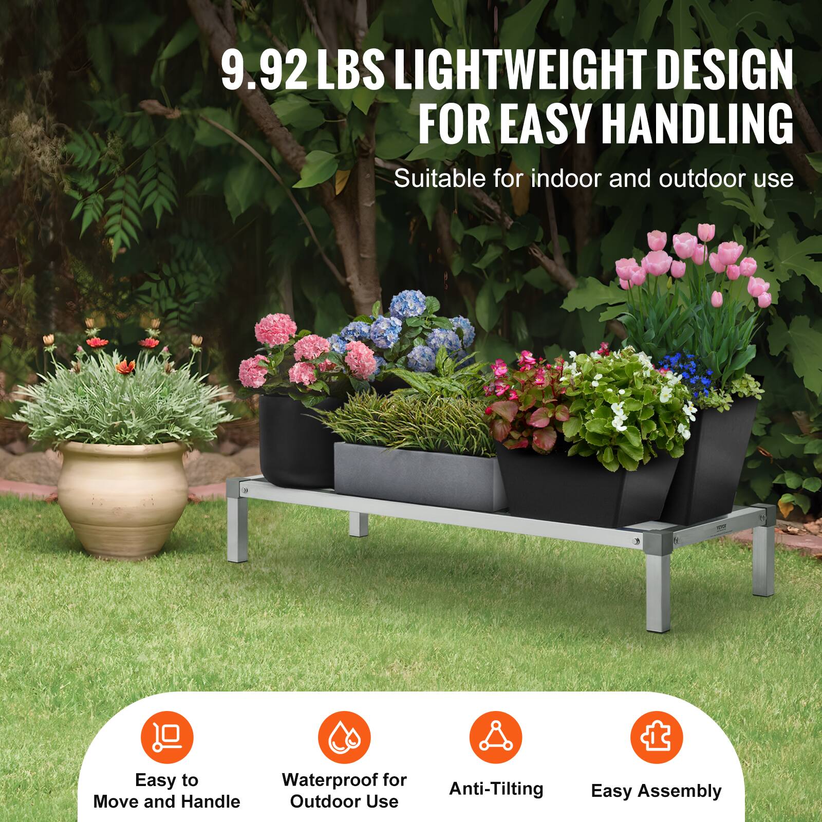 9.92 LBS LIGHTWEIGHT DESIGN FOR EASY HANDLING  
Suitable for indoor and outdoor use  

- Easy to Move and Handle  
- Waterproof for Outdoor Use  
- Anti-Tilting  
- Easy Assembly