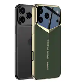 Stock Preferred - iPhone 17 Pro Leather Case with Gold Electroplated Frame - Dark Green