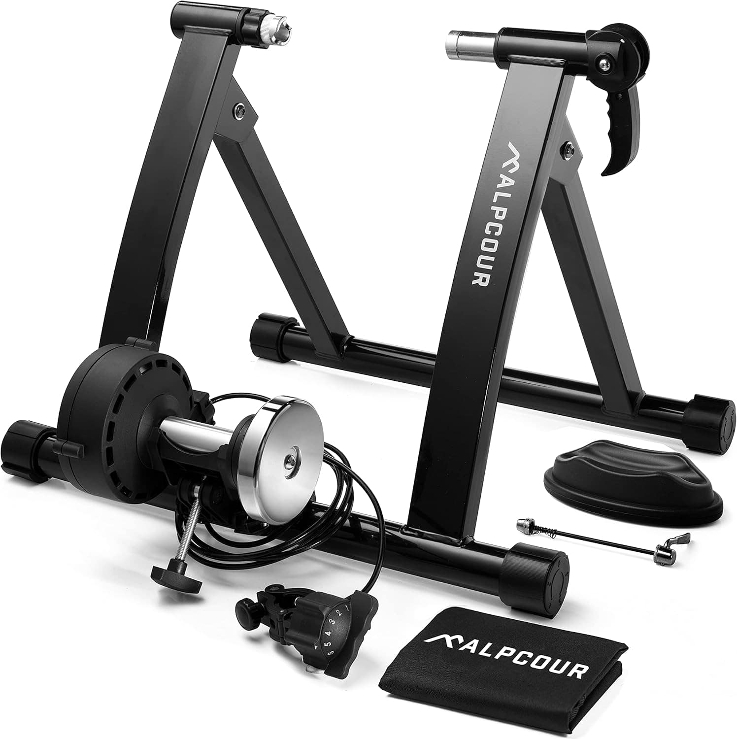 Alpcour - Indoor Magnetic Bike Trainer Stand - Stainless Steel, 6 Resistance Settings - Black