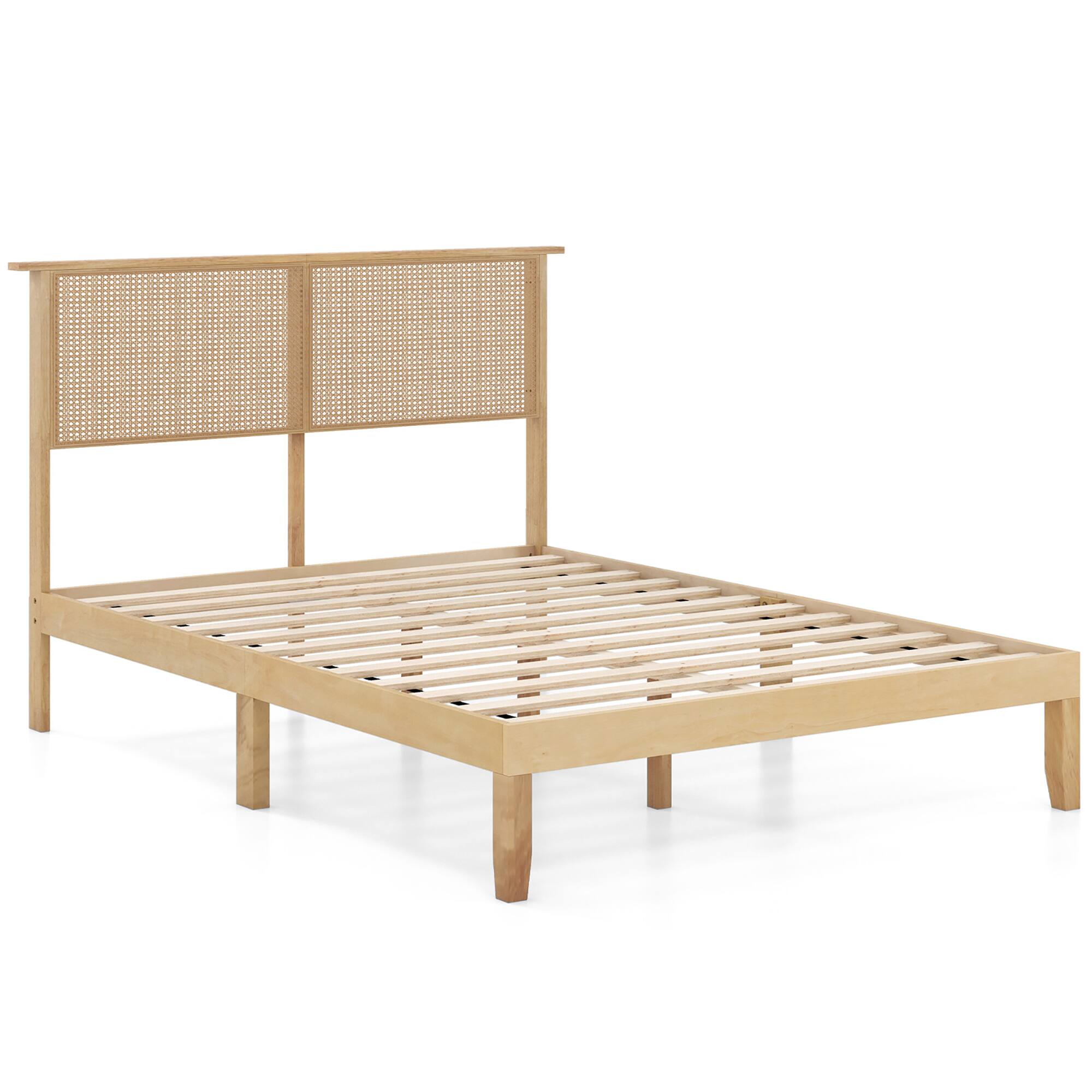 Alt View 9. Gymax - Gymax Full Size Bed Frame w/ Rattan Headboard 10 Solid Wood Legs & 12 Wooden Slats - Natural.