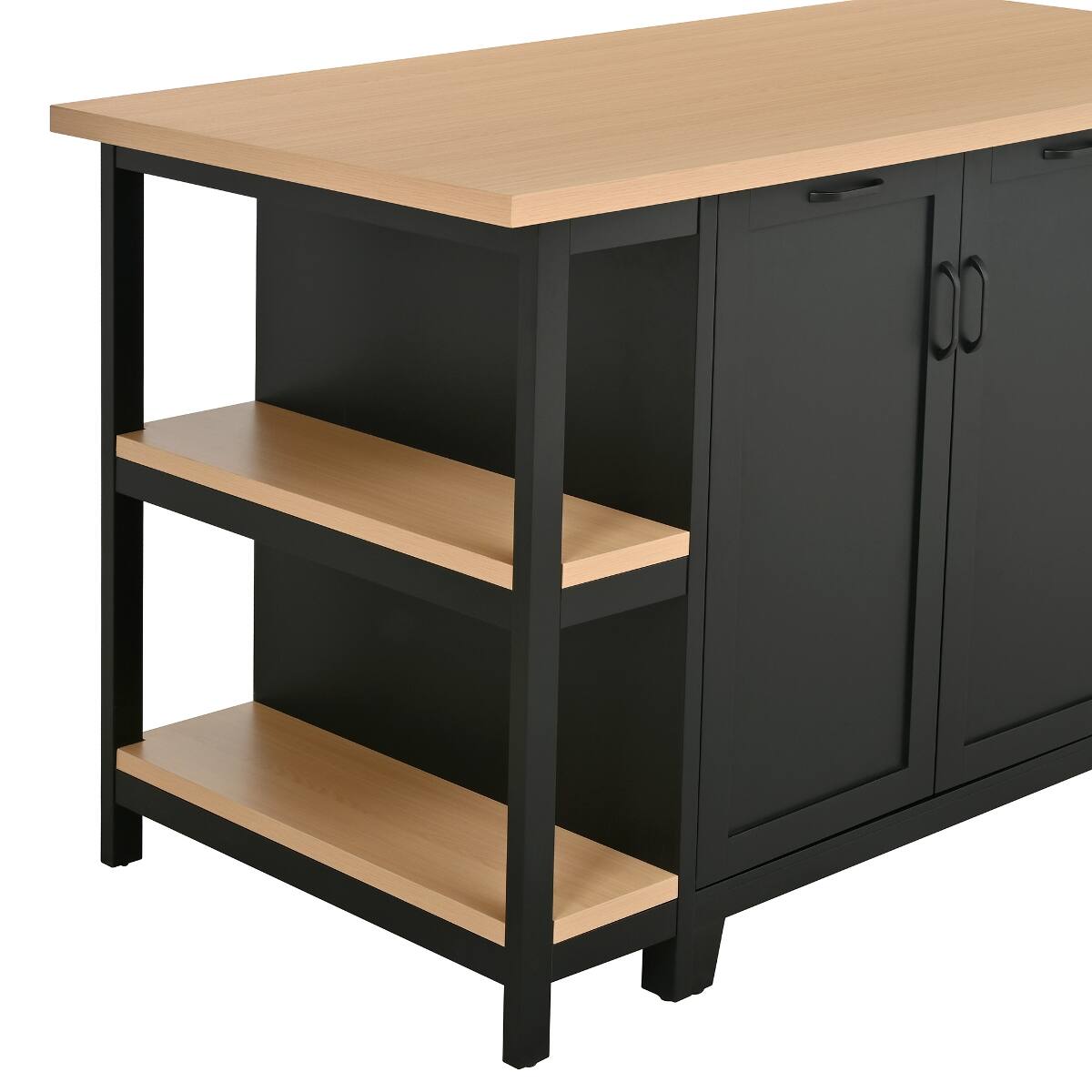 Alt View 3. Loheer - Loheer 58 inch freestanding kitchen island, kitchen prep table with storage, black and natural wood tone - Black + Natural.