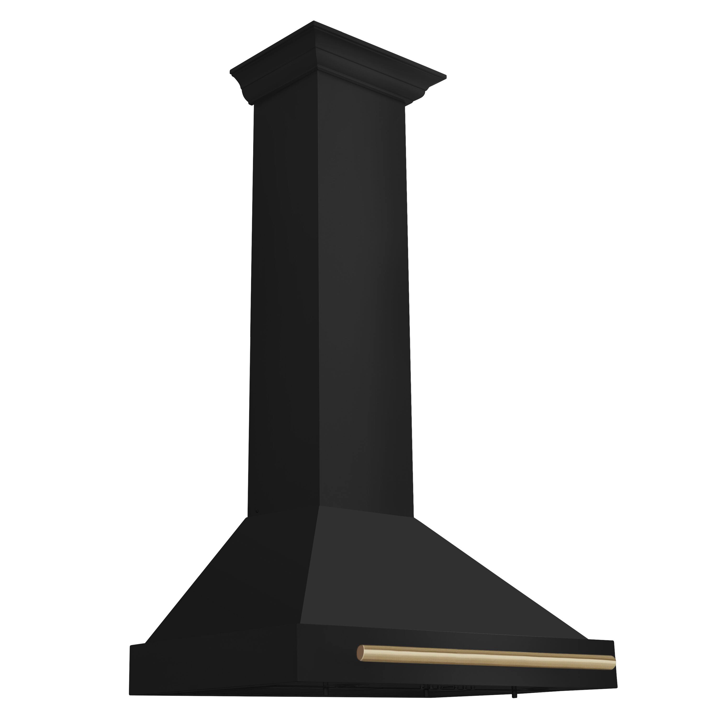 Left. ZLINE - 30 in. Autograph Edition Black Stainless Steel Wall Mount Range Hood with Champagne Bronze Handle (BSKB4Z-30-CB) - Black Stainless Steel.