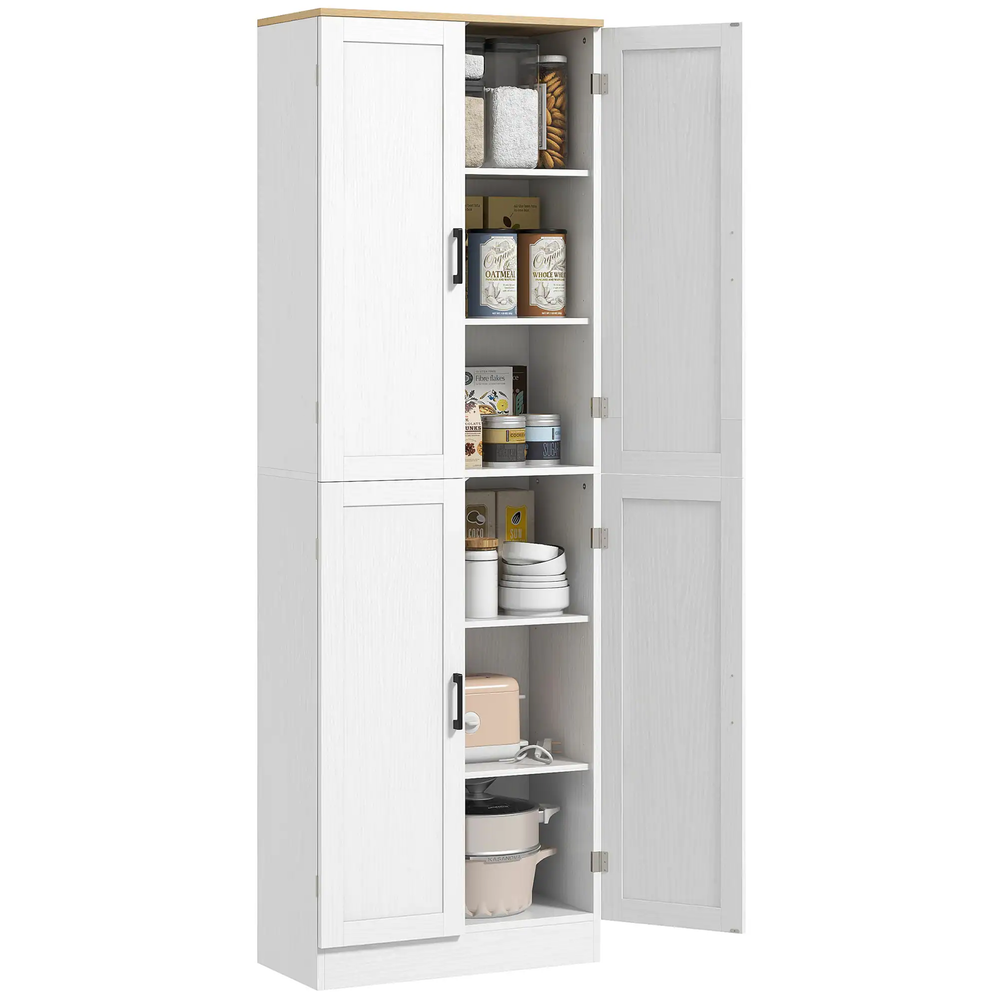 Homcom - 67" Freestanding Kitchen Pantry, 4-Door Storage Cabinet Organizer with Adjustable Shelves, Doors and Shelves - White