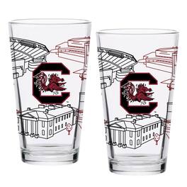 Indigo Falls - South Carolina Gamecocks Two-Pack 16oz. Campus Line Art Pint Glass Set - Multicolor