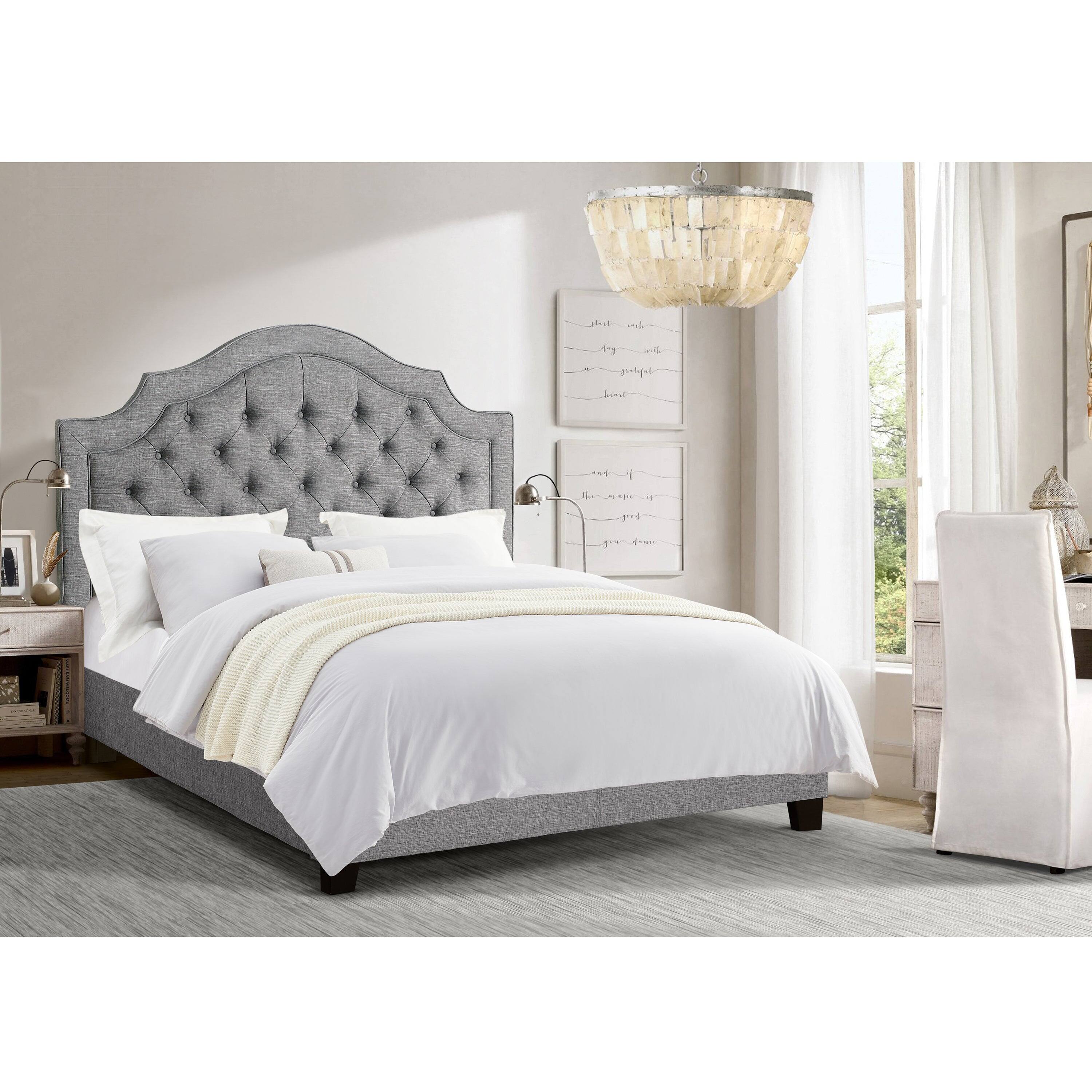 Boyel Living - 65 in Upholstered Bed Frame with Curved Headboard and High-Density Padding in Gray - Gray