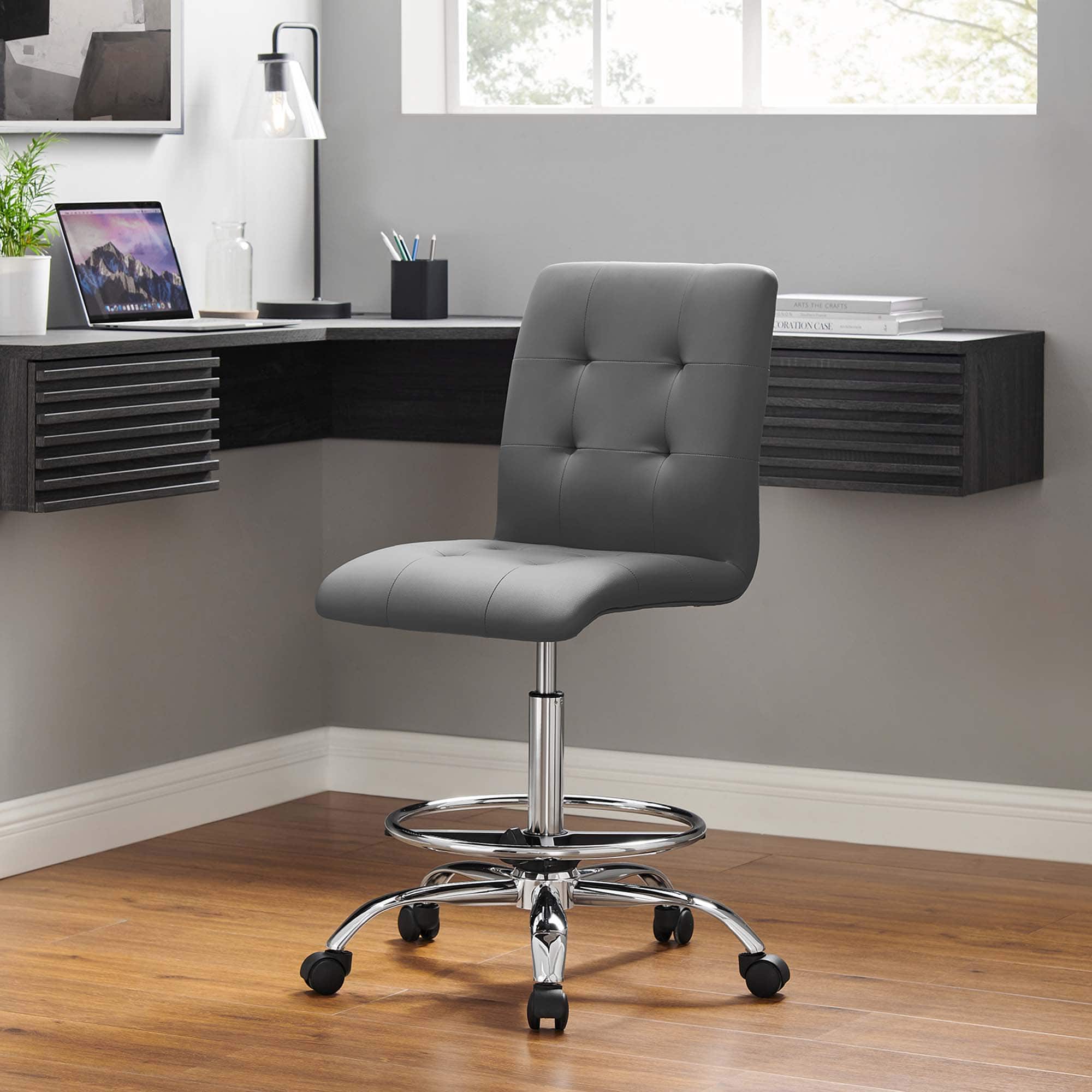 Prim Armless Vegan Leather Drafting Chair by Modway - Silver Gray