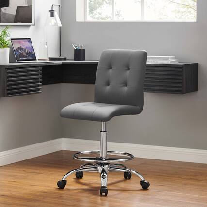 Front. Modway - Prim Armless Vegan Leather Drafting Chair by Modway - Silver Gray.