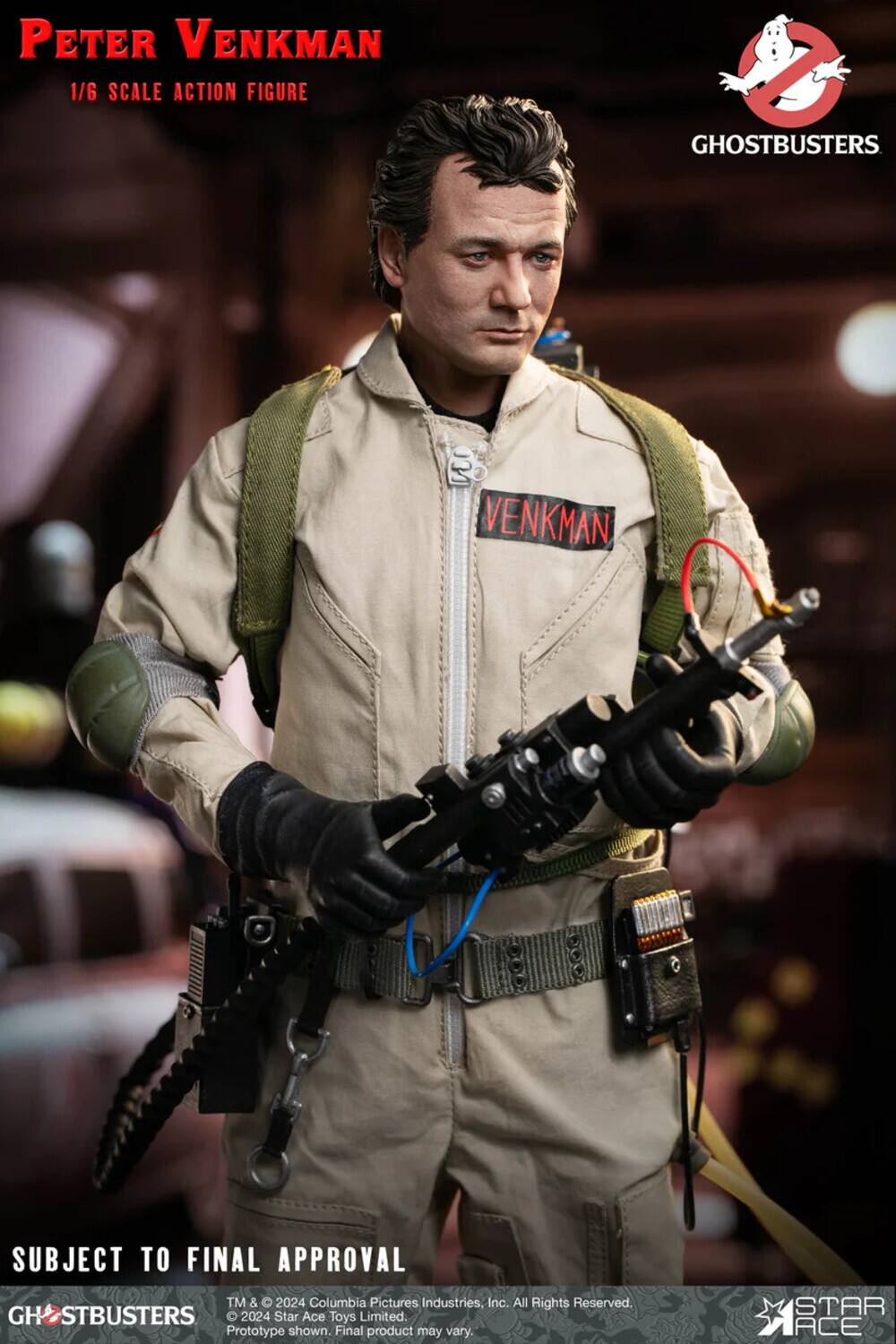 PETER VENKMAN 1/6 SCALE ACTION FIGURE GHOSTBUSTERS  
VENKMAN SUBJECT TO FINAL APPROVAL  
TM & © 2024 Columbia Pictures Industries, Inc. All Rights Reserved.  
GHOSTBUSTERS 2024 Star Ace Toys Limited.  
Prototype shown. Final product may vary.  
STAR ACE