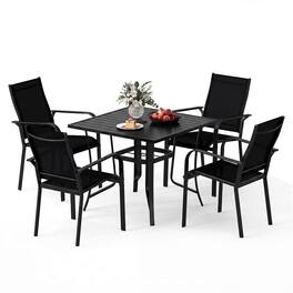 Costway - 5 PCS Patio Furniture Dining Set, Outdoor Square Table & Stackable Chairs with Umbrella Hole - Black
