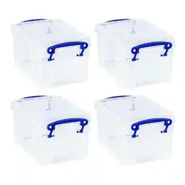Really Useful Box - 1.6L Storage Container w/Snap Lid & Clip Lock Handle, (4 Pack) - Clear