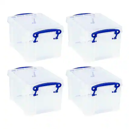 Front. Really Useful Box - Really Useful Box 1.6L Storage Container w/Snap Lid & Clip Lock Handle, (4 Pack) - Clear.
