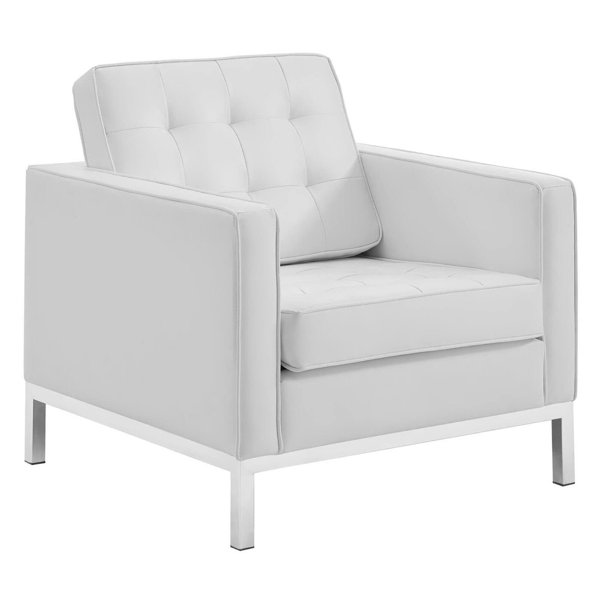 Back. Modway - Loft Tufted Upholstered Faux Leather Sofa and Armchair Set by Modway - White.
