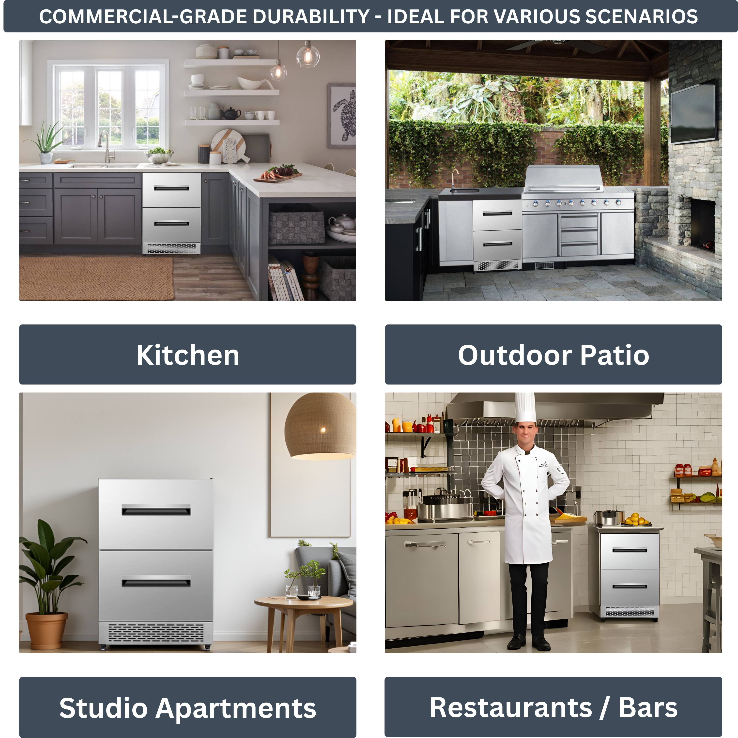 COMMERCIAL-GRADE DURABILITY - IDEAL FOR VARIOUS SCENARIOS

Kitchen

Outdoor Patio

Studio Apartments

Restaurants / Bars