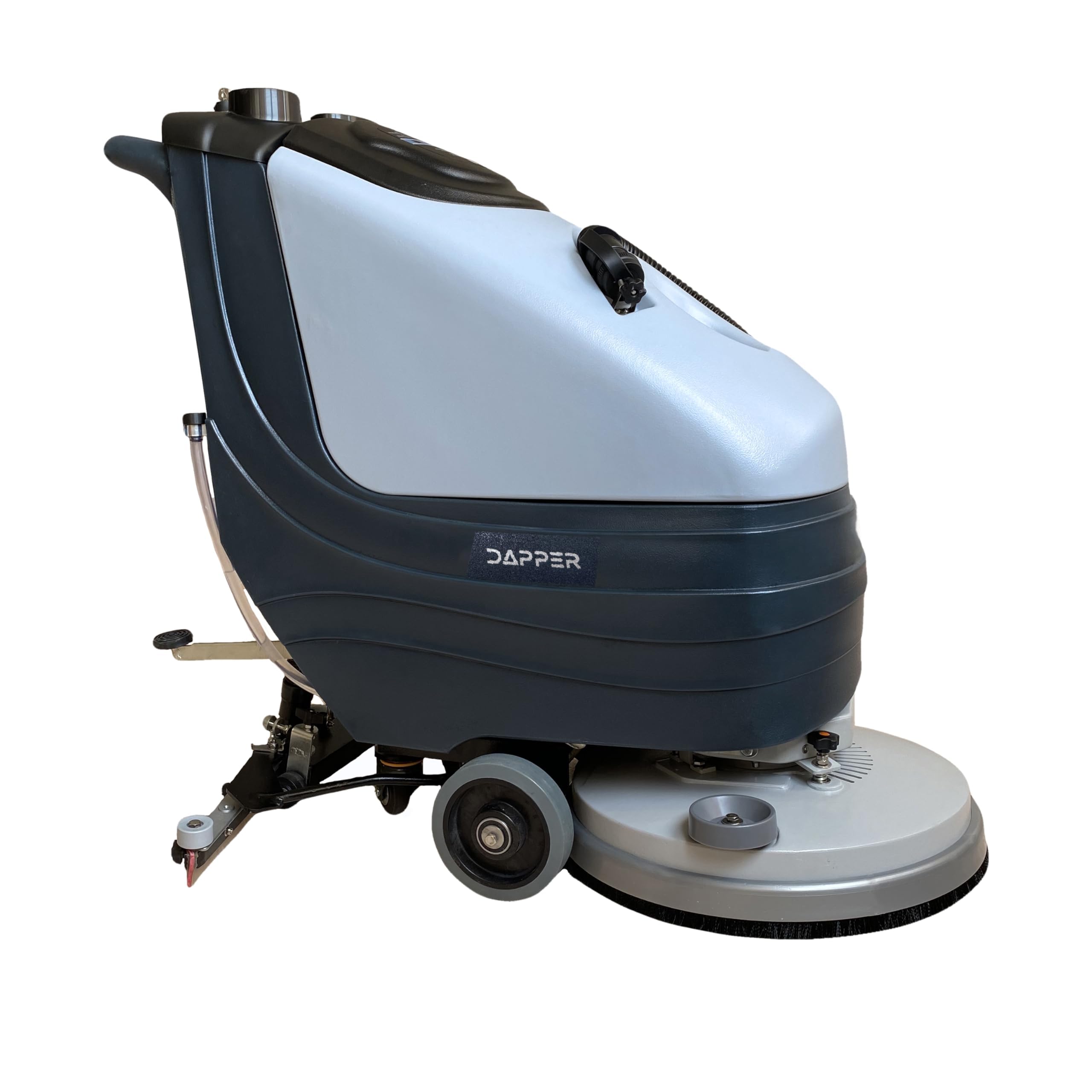 Left. Dapper Supply - Battery Powered Walk Behind Floor Scrubber 19 Brush 30 Squeegee 13 5 Gal Tank 220 RPM Hard Soft Brushes 3 Pads - Grey.