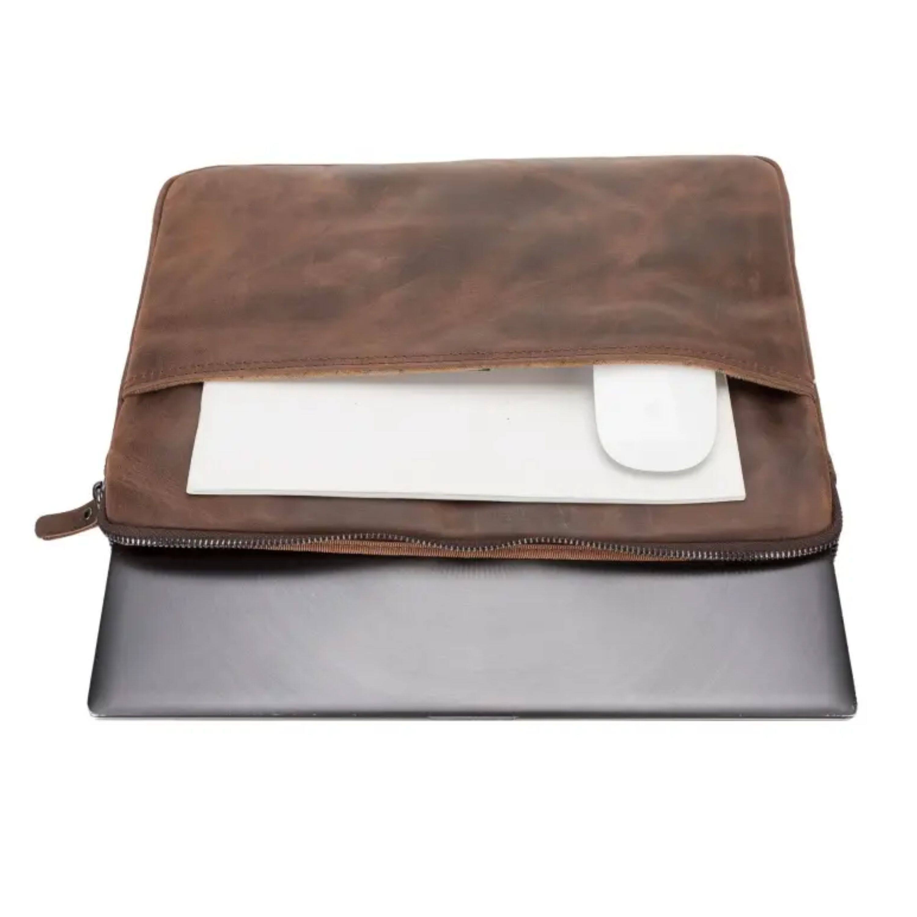 Left. Kitcheniva - 11" Leather Tablet Case Sleeve For iPad MacBook Dark Brown - Dark Brown.