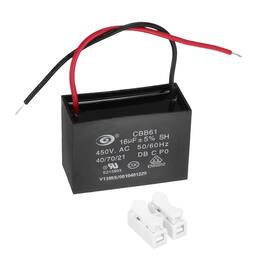 Unique Bargains - 16uF CBB61 Ceiling Fan Capacitor, AC 450V 2 Wires with Terminal Blocks for Pump Motor Generator Blower - Black