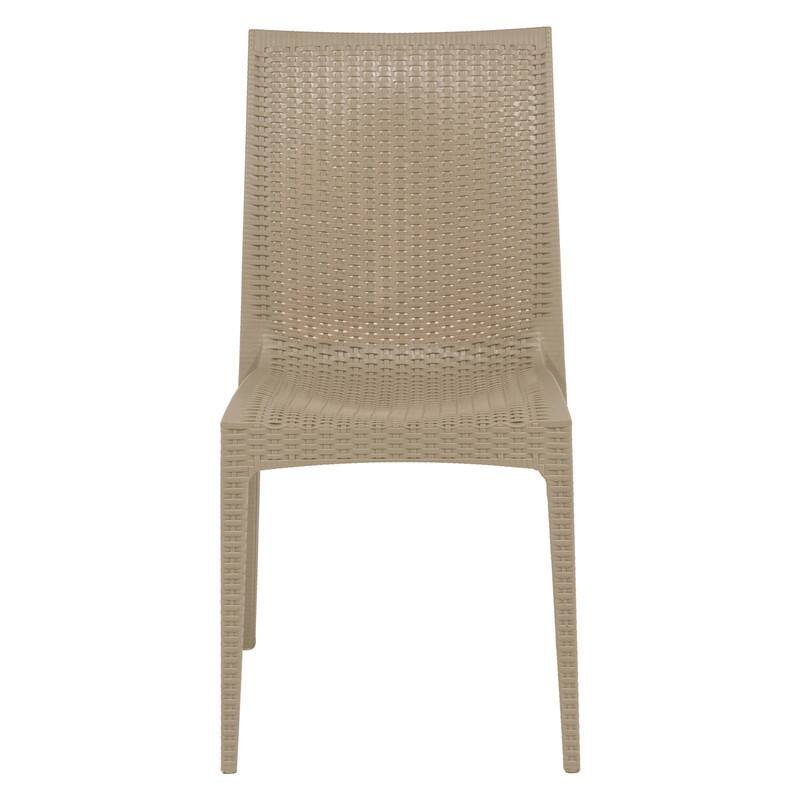 Back. LeisureMod - Mace 2-Pieces Modern Ergonomic Dining Chair with Stackable and Wicker Style - Taupe.