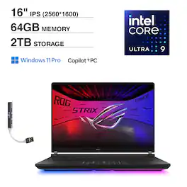 ASUS - ROG Strix SCAR 16 Laptop 16.0 WQXGA (Intel Ultra 9- 275HX, 64GB DDR5, 2TB PCIe SSD, RTX 5080, Win 11 Pro) w/USB Hub - Off Black