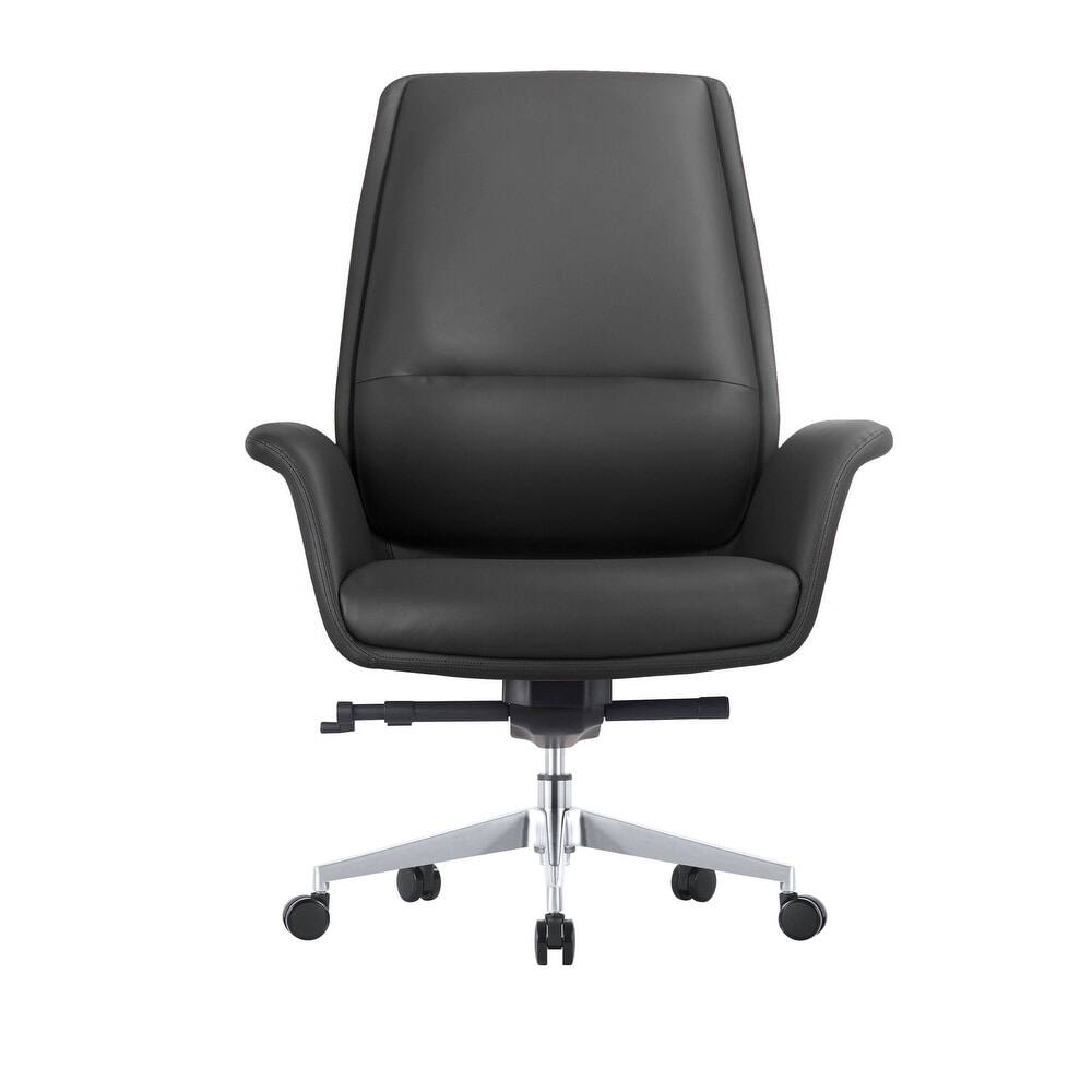 Back. LeisureMod - Summit Leather Office Chair with Durable Metal Frame, Adjustable Height, Swivel, Tilt, and Plush Cushion Support - Black.