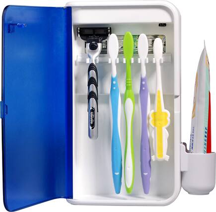 Angle. Pursonic - S2 Multiple Toothbrush Sanitizer - Transparent Blue/White.