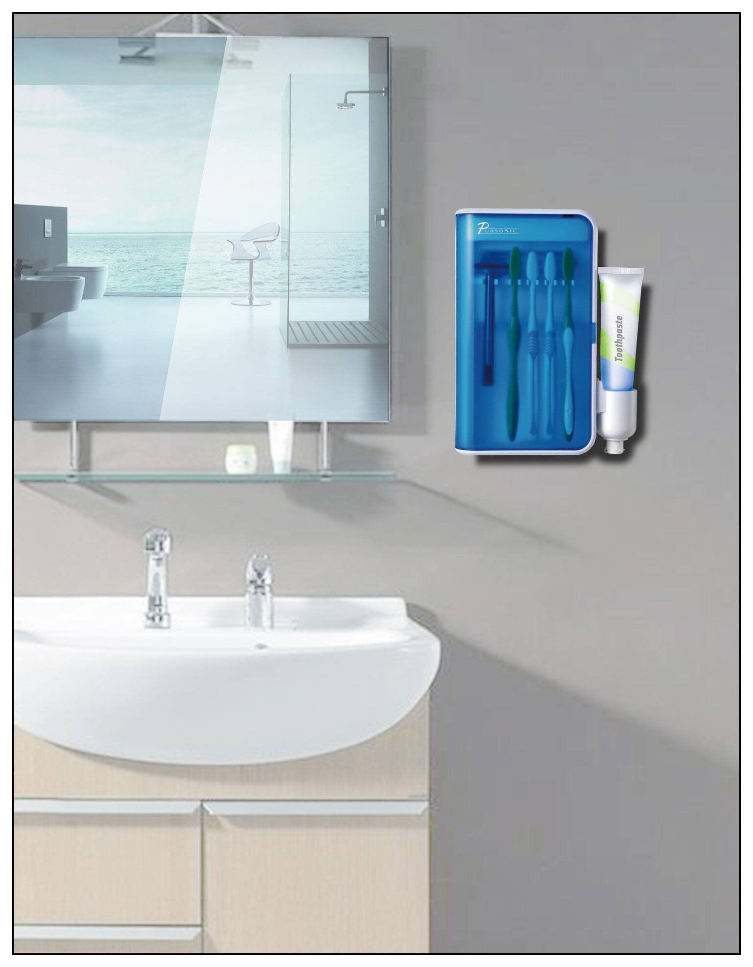 Alt View 11. Pursonic - S2 Multiple Toothbrush Sanitizer - Transparent Blue/White.