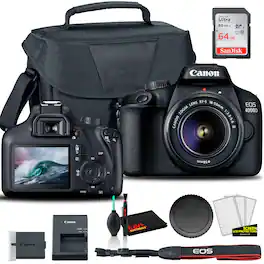 Canon - EOS 4000D DSLR Camera with 18-55mm Lens + EOS Bag + Sandisk Ultra 64GB Card + Cleaning Set And More (Internatio