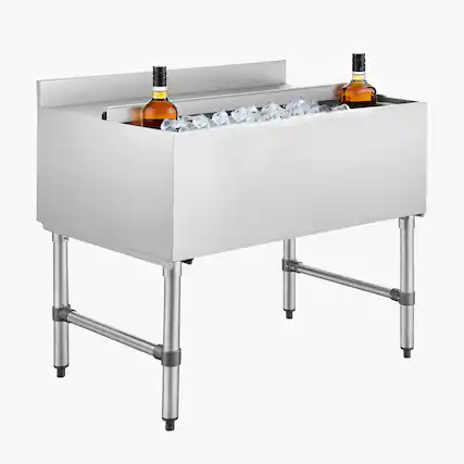 Front. VEVOR - Commercial Ice Bin, 134.7 Qt Max Capacity, 36 x 24 x 33 Inch Stainless Steel Ice Chest with Sliding Lid - Silver.