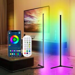DAYBETTER - 56 in. Black L-Shaped Smart Dimmable Standard Floor Lp for Living Room, RGB Bluetooth Corner Light