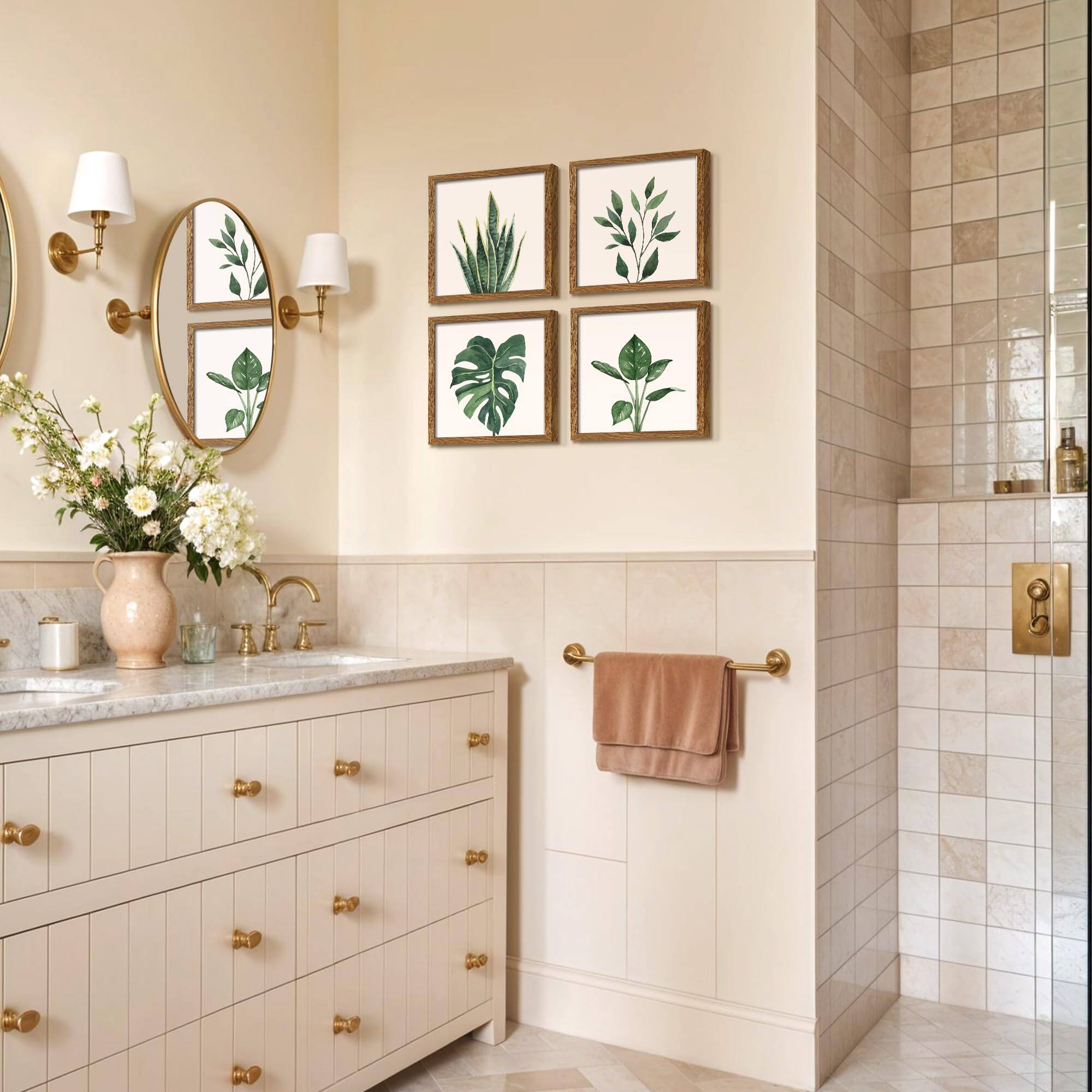 Left. Fabibe - ArtbyHannah Framed Bathroom Wall Decor, 10x10 Inch Botanical Wall Art with Sage Green Plant Print for Wall Decoration, M - Black 8x8 Inch.