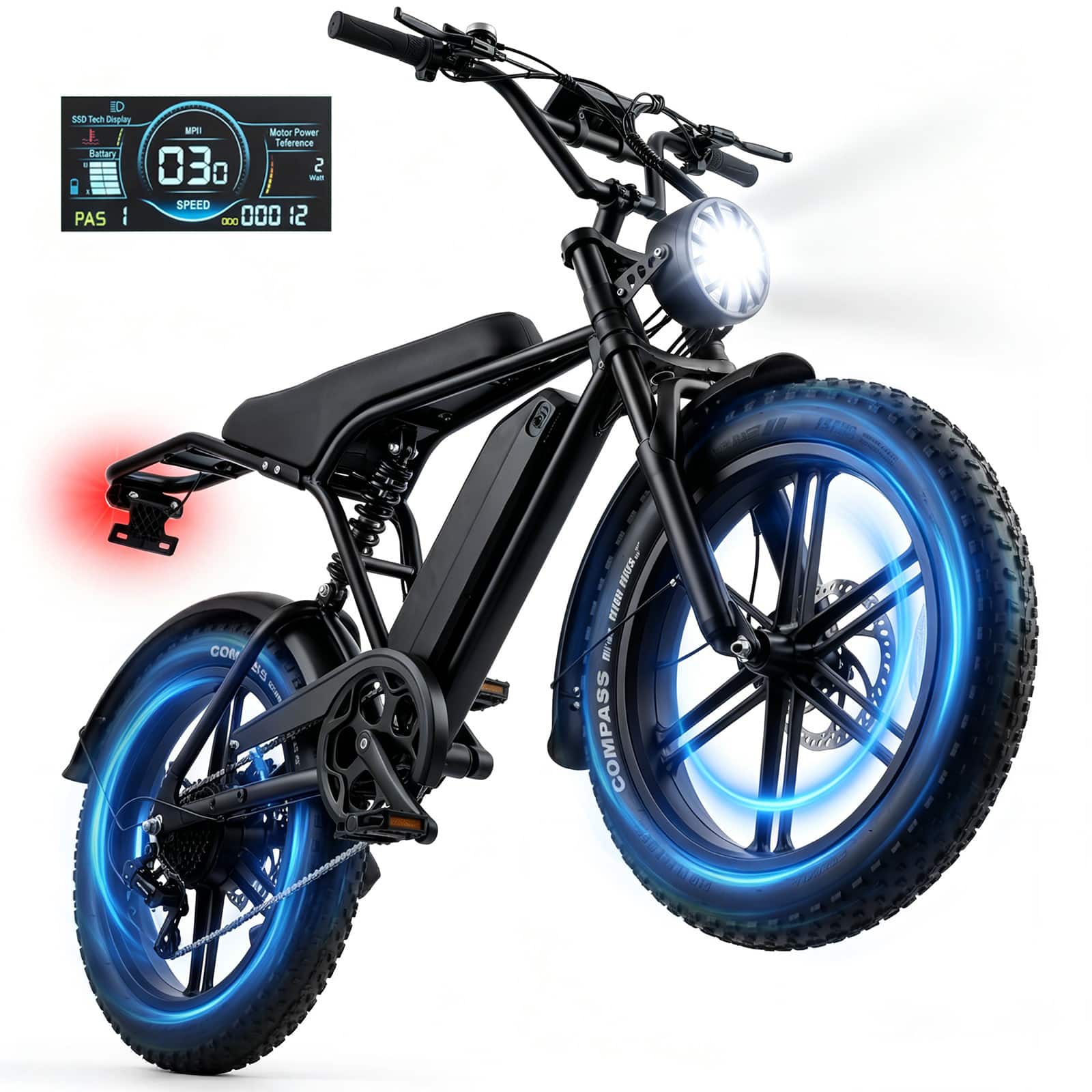 "Hover Heart - 20"" Fat Tire Electric Bike 1500 W Peak Motor Full Suspension 20 MPH Long Range Hydraulic Disc Brakes - 61 - Black" price history on PriceWatchPro