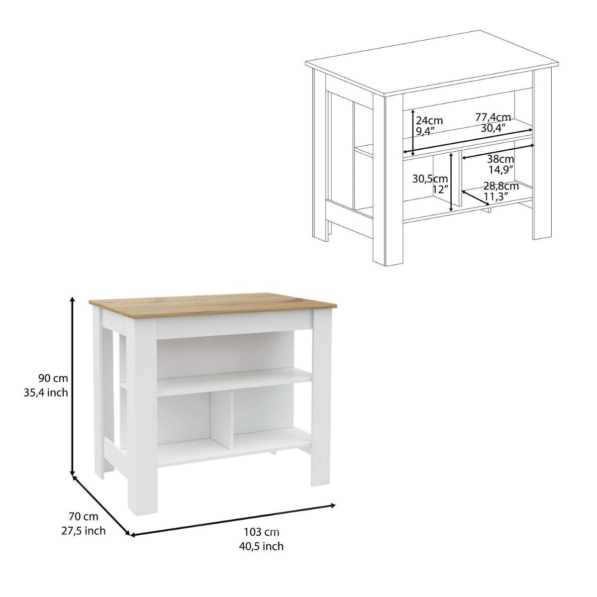 24cm 9.4"  
77.4cm 30.4"  
30.5cm 12"  
38cm 14.9"  
28.8cm 11.3"  
90 cm 35.4 inch  
70 cm 27.5 inch  
103 cm 40.5 inch