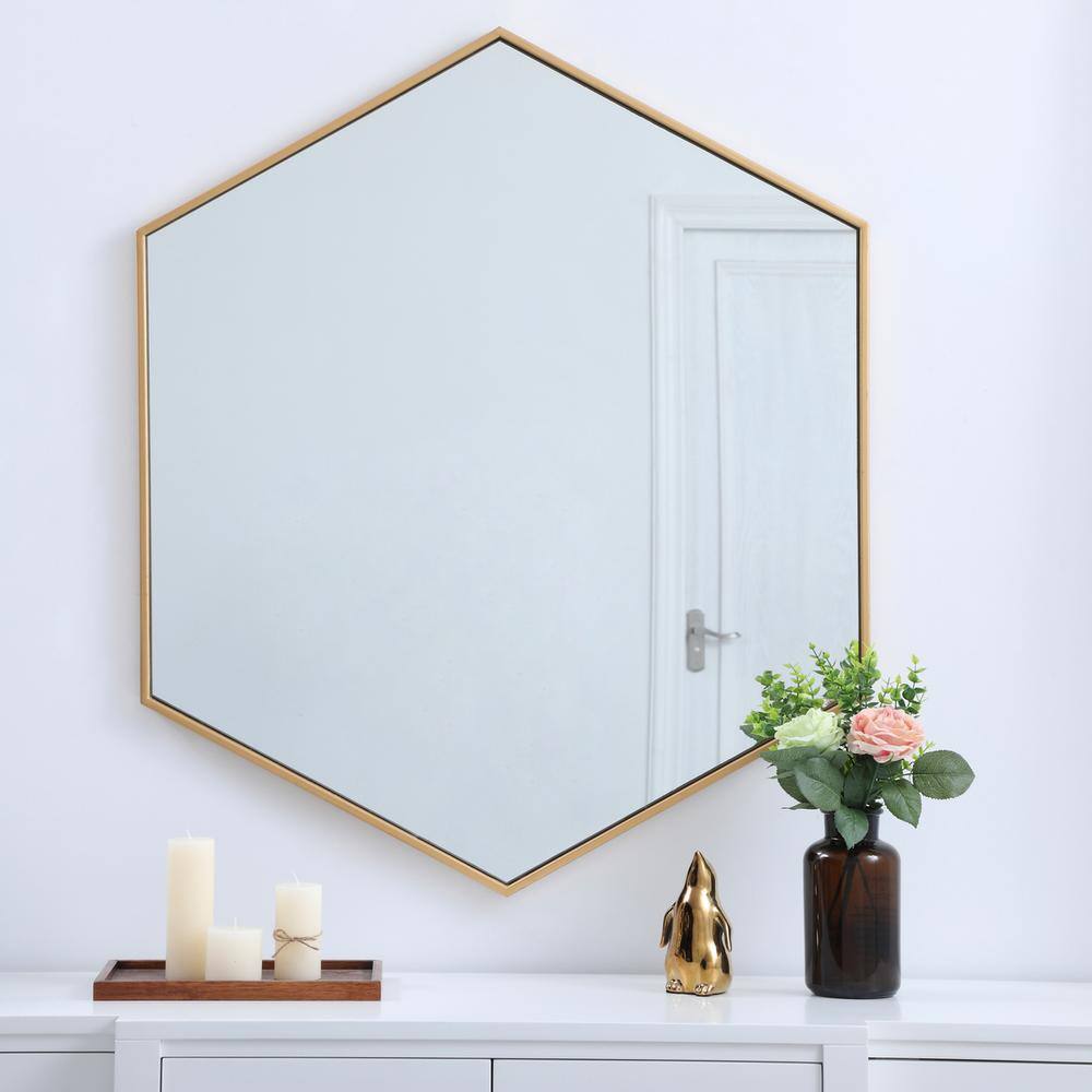 Alt View 4. Elegant Decor - Metal frame hexagon mirror 38 inch in Brass - Brass.