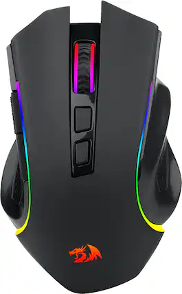 Front. REDRAGON - Wireless Gaming Mouse, 7200 DPI, RGB Backlit, High Precision Sensor, 7 Programmable Buttons for PC/Mac/Laptop - Black.
