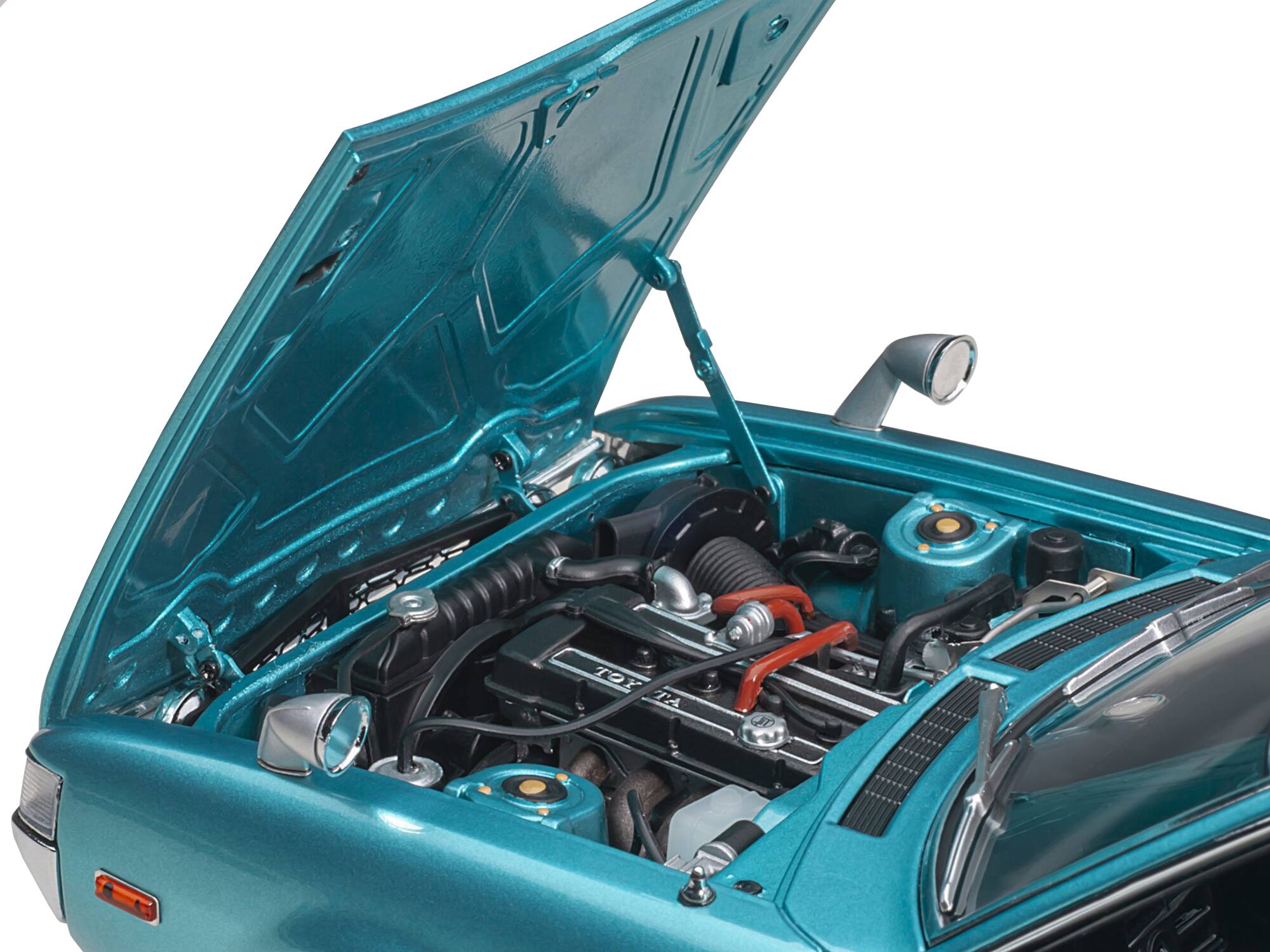 Angle. Autoart - 1973 Toyota Celica Liftback 2000GT (RA25) RHD (Right Hand Drive) Turquoise Blue Metallic 1/18 Model Car by Autoart - Turquoise Blue Metallic.
