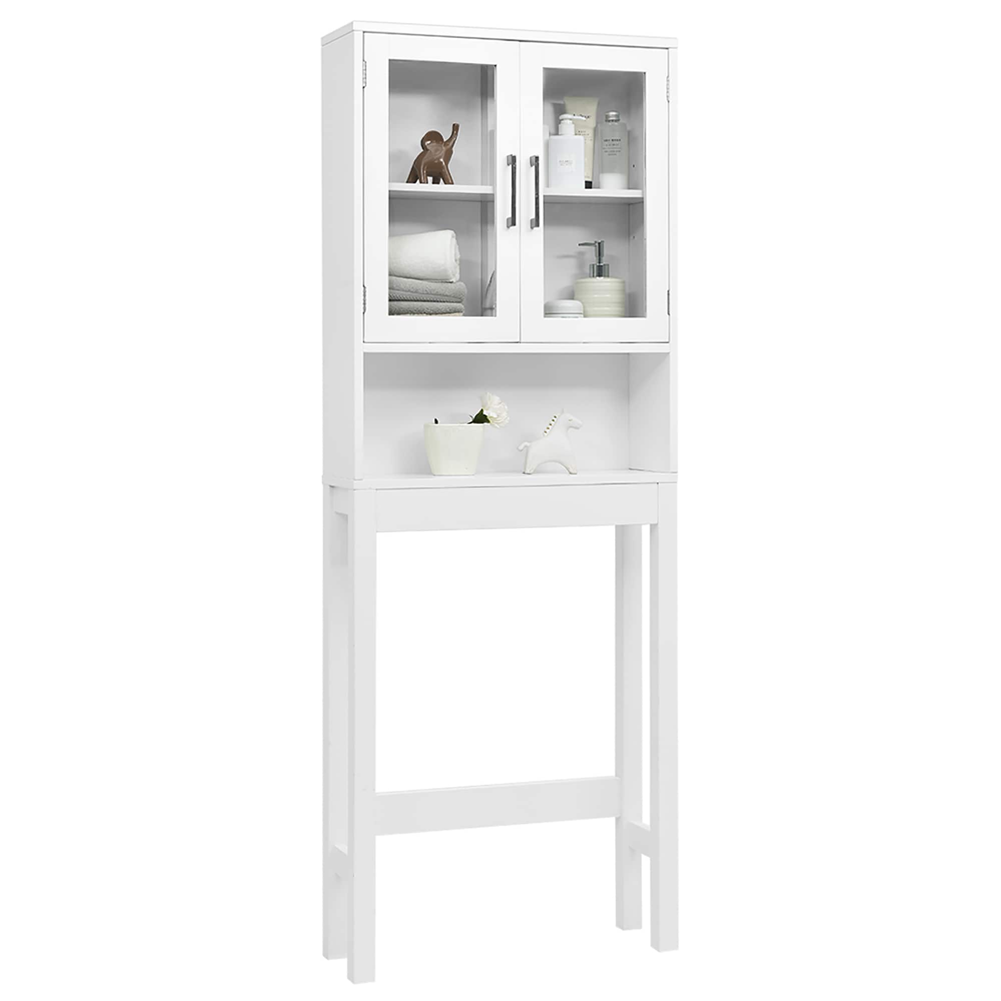 Front. Costway - Costway Over the Toilet Storage Cabinet Bathroom Space Saver w/Tempered Glass Door - White.