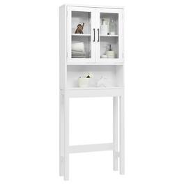 Costway - Over the Toilet Storage Cabinet Bathroom Space Saver w/Tempered Glass Door - White